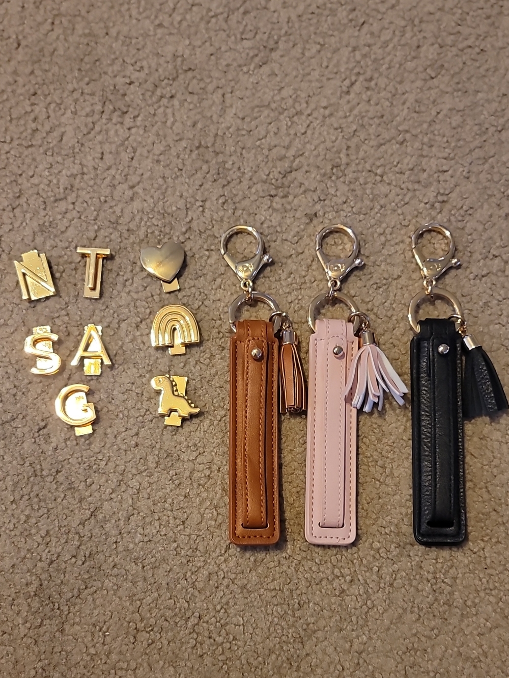 Itzy Ritzy Leather Tassel Keychain Charm - Brown, Pink, Black W/Charms